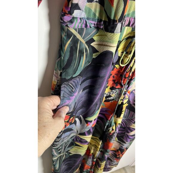 Johnny Was Jade Size XS Tropical Print Wide Leg Silk Button Up‎ Jumpsuit Romper - Picture 6 of 11